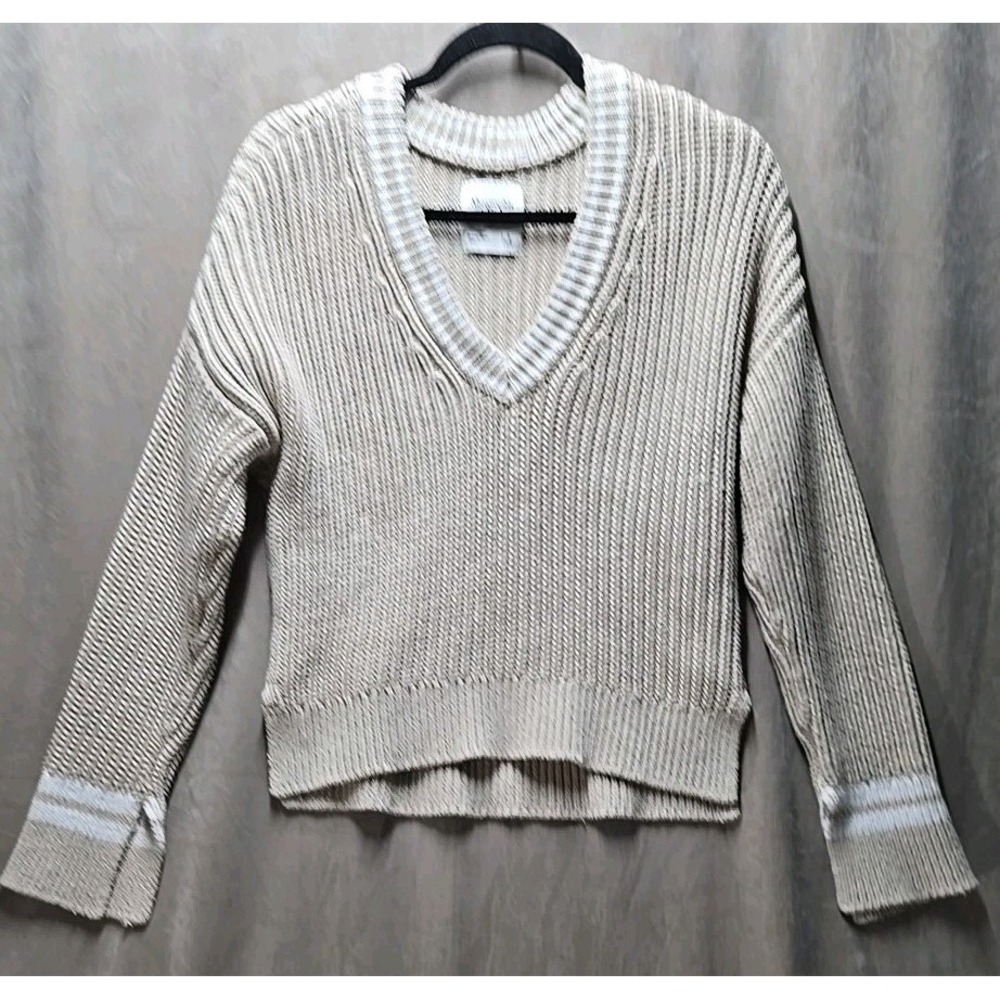 Abercrombie & Fitch Cable Knit Sweater Size Small Tan White Pullover‎